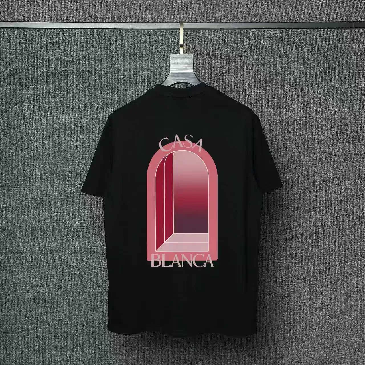 26ss CASABLANCA original printing process short-sleeved T-shirt original development using high-density double yarn pure cotton fabric upper body soft and comfortable color Black White Dark Green color Orange Pink Blue Royal Blue color cigarette powder 8 colors Sizes S M L XL